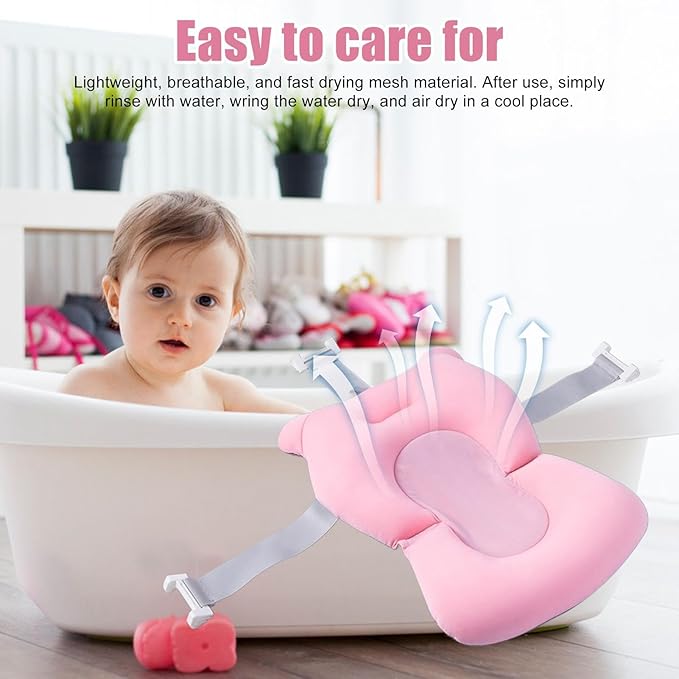 Baby Bath Pad | Foldable Travel Baby Baths Tub, Babies Tub with Soft Baths Mat, Babies Bath Seat Support Net, Non-Slip, 3 Safety Belts, for Home Travelling