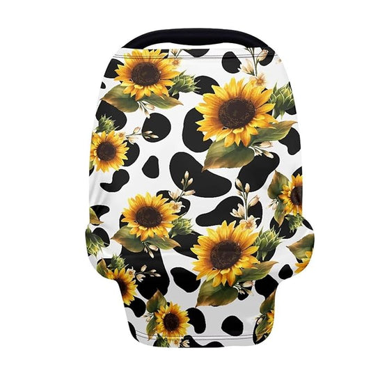 LedBack Sunflowers Cow Print Car Seat Cover for Babies, Soft Breastfeeding Cover Outdoor Breathable Baby Carseat Canopy, Easy to Use