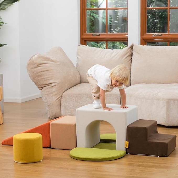 BanaSuper Kids Climbing Foam Blocks Playset - 7 Piece Toddler Climbing Toys, Indoor Gross Motor Development Montessori Gross Motor Toy for Babies & Toddlers (Colorful)