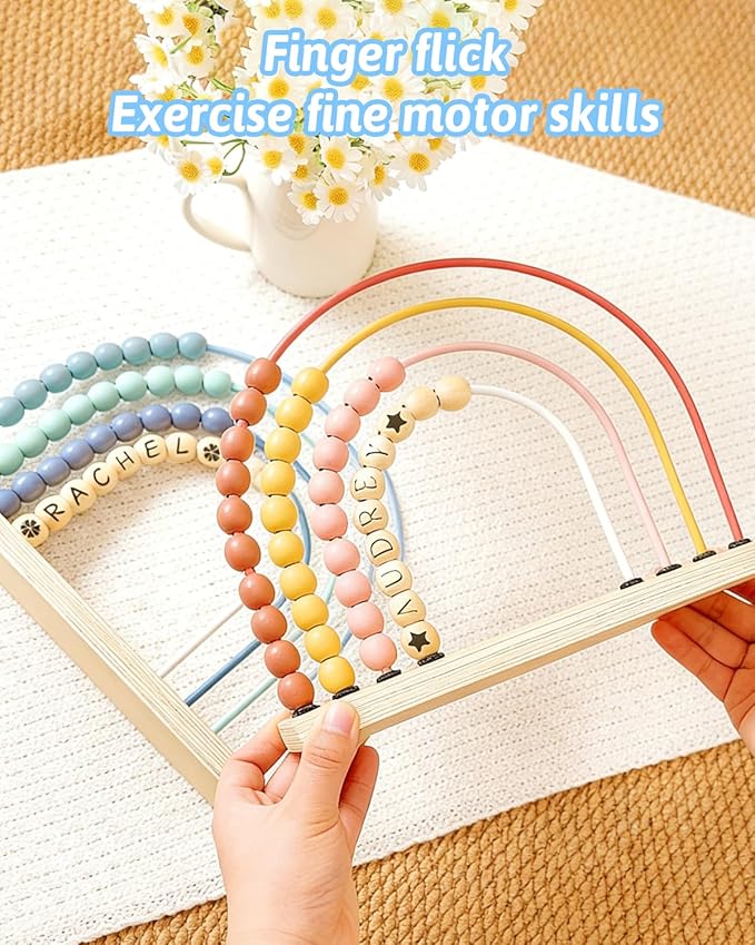 Personalized Rainbow Wooden Abacus Toy, Custom Name Montessori Counting Bead Set, Educational Math Toy for Toddlers, Promotes Fine Motor Skills & Color Recognition, Birthday Gift