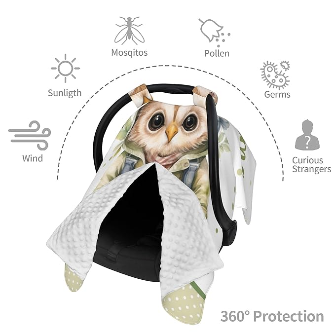 Winter Carseat Cover for Baby Personalized Owl Baby Car Seat Cover with Name Custom Minky Car Seat Canopy Boys Girls Infant Carrier Covers Nursing Cover Toddler Blanket