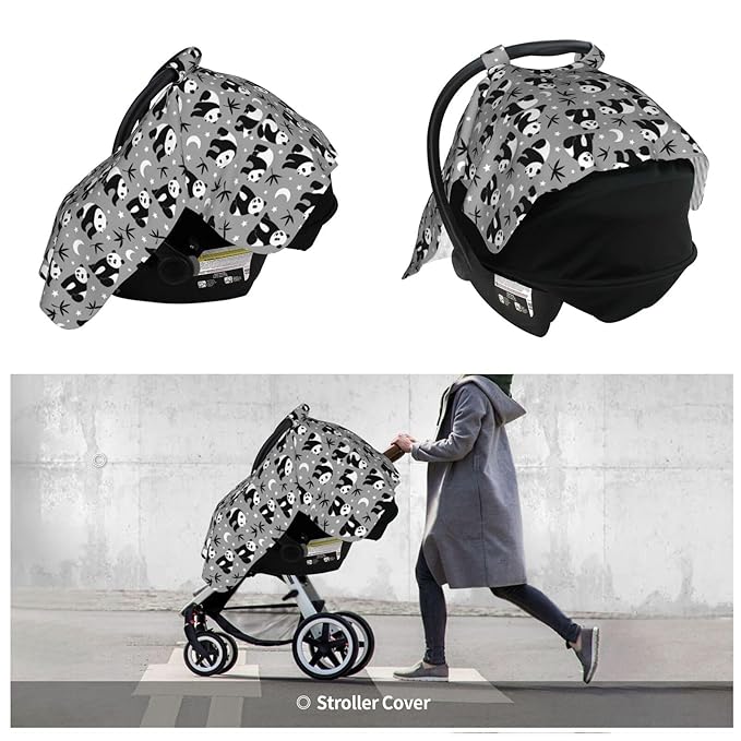 Panda with Leaves Baby Car Seat Canopy Nursing Cover for Newborn Car Seat Breastfeeding Covers Blanket Newborn Shower Gift