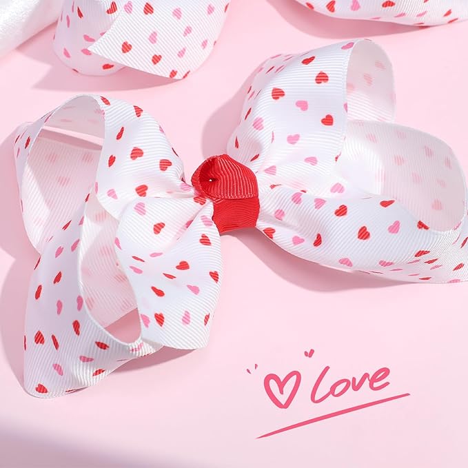 Oaoleer 2PCS Valentine's Day Hair Bows for Girls, Pink Bows Hair Alligator Clips Hair Barrettes for Baby Girls Infants Toddlers Kids Teens Children
