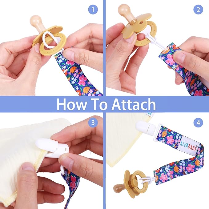 ALVABABY Pacifier Clips 8 Pack Floral Paci Clip Holder Leashes Fits Most Pacifier Binkie Styles Teethers