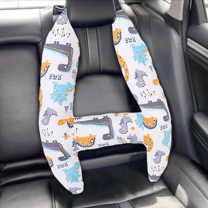 Generic Kids Car Seat Head Support H Shape Kids Neck Pillow - Kid Car Sleeping Head Support, 28x22in Car Travel Pillow with Headrest for Kids and Adults for Head, Neck, Arm Supports, Dinosaur