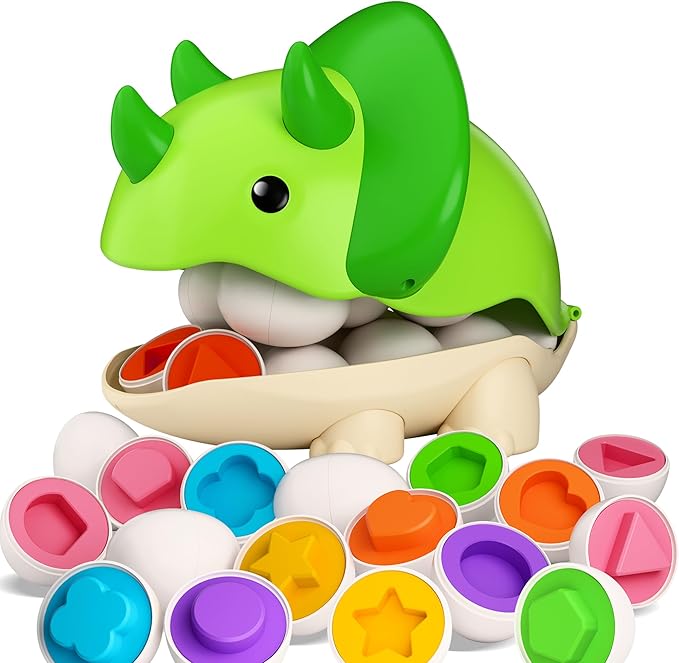 iPlay, iLearn Toddler Dinosaur Matching Egg Toy, Shape Sorter Match Game, Fine Motor Sensory Development Montessori Learning Toy, Birthday Stocking Gift 18 24 Month Infant 2 3 4 Year Old Kids Boy Girl