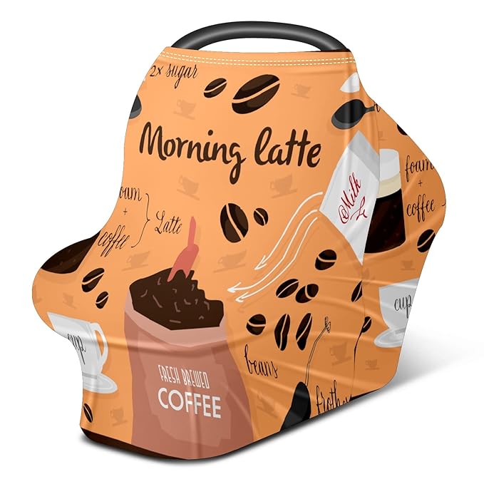 Baby Car Seat Stroller Covers Coffee Latte Spoon Nursing Cover Breastfeeding Scarf Soft Breathable Stretchy Coverage Carseat Canopy Cover for Boys and Girls Multi Use