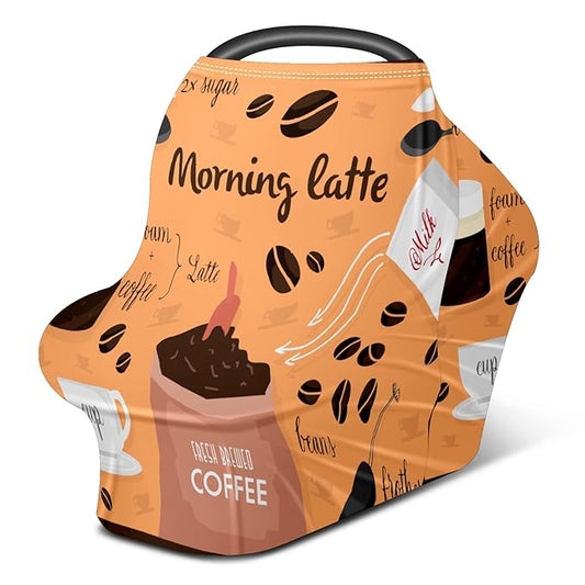 Baby Car Seat Stroller Covers Coffee Latte Spoon Nursing Cover Breastfeeding Scarf Soft Breathable Stretchy Coverage Carseat Canopy Cover for Boys and Girls Multi Use