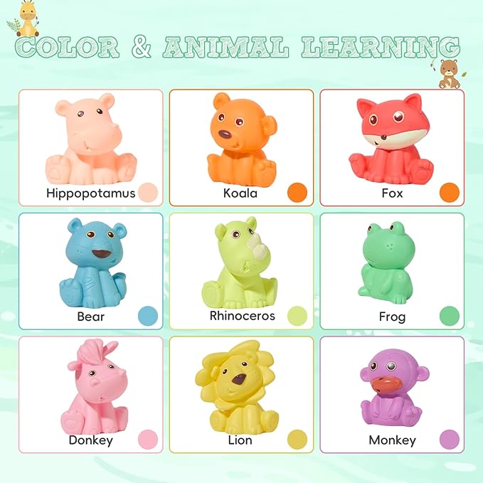 Baby Bath Toys for Babies 6-12 Months | Sealed, No Hole & Mold Free Bath Toys for Toddlers | Soft & Safe Floating Bathtub Water Pool Toys for Babies, 9 PCS Wild Animals Tub Toys