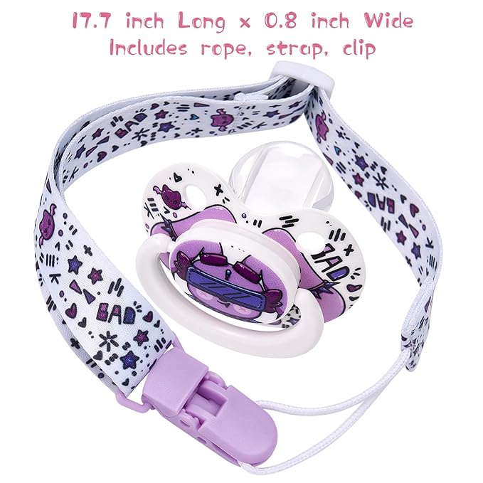 Cute Adult Size Pacifier: Large Shield Paci for Anxiety with Bats Clip - Bad Rock Bunny Big Binky for Autism with Case - Rabbit Soft Silicone Nipple for Sleep