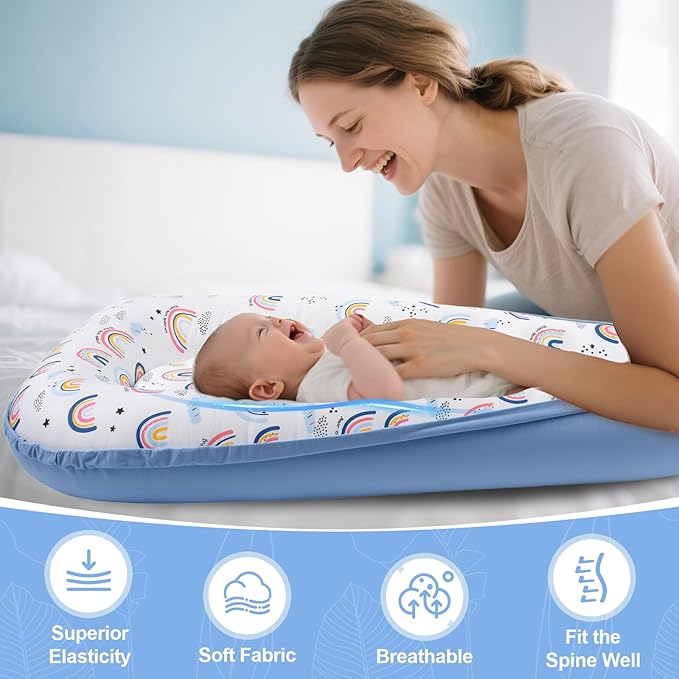 Baby Lounger, Baby Lounger for Newborn 0-24 Months, Premium Soft & Breathable Infant Lounger, Pure Cotton Baby Nest for Boys & Girls, Portable Newborn Lounger for Travel and Home.