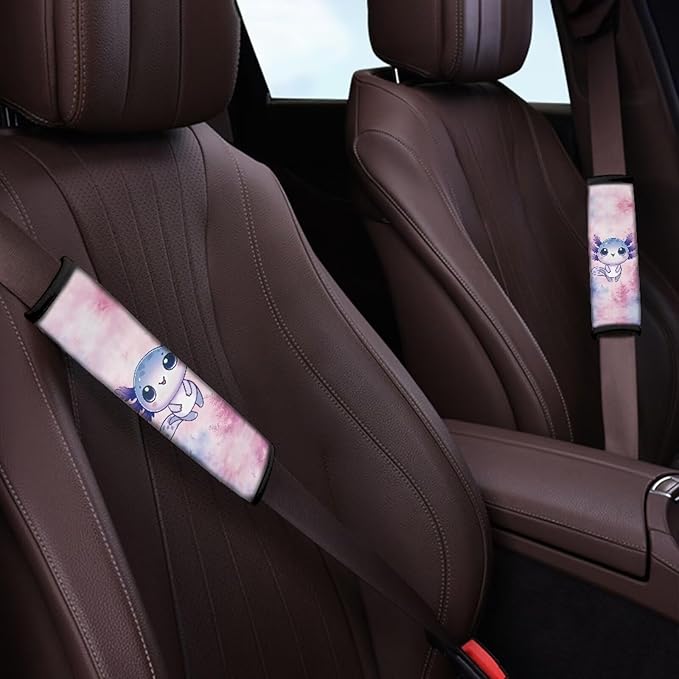 Car Seat Belt Pads Covers,Seatbelt Shoulder Strap Covers for Adult,2 Pack Standard Size Blue Axolotl Print