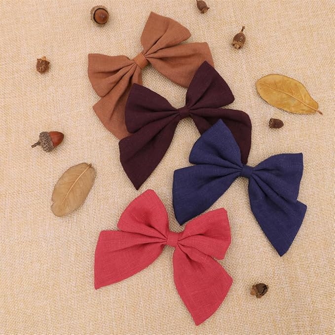 4 PCS Sailor Bow Hair Clips for Kids Girls Women Linen cotton Hair Bow Alligator Clips Baby Toddler Girl Mom Hair Accessories (Navy/Wine)