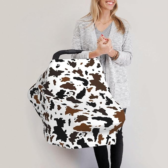 Brown Cow Print Western Baby Stuff Car Seat Covers Multi-Use Car Seat Canopy Carrier Cover, Breathable Breastfeeding Cover Boys & Girls