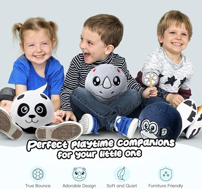 VangeBow Silent Indoor Soccer Balls for Toddlers 1-3, Inflatable Soft Plush Baby Toddler Soccer Ball Toys Gifts for 1 2 3 4 5 Year Old Boy Girl First Birthday Gift (Rhino, Pump Include)
