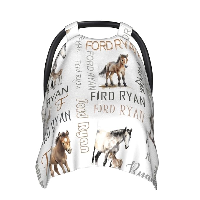 Personalized Winter Baby Car Seat Cover with Name Horse Winter Car Seat Cover for Baby Seat or Stroller Custom Infant Car Seat Covers Minky Blankets Nursing Cover Breastfeeding Scarf