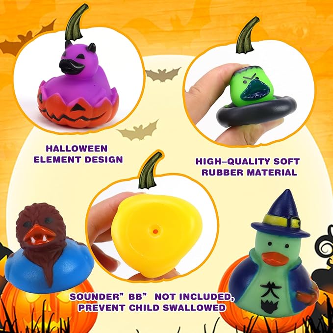 50 Pcs Halloween Rubber Ducks, Halloween Ducks for Jeeps Ducking, Random Assortment Mini Rubber Duckie Toys for Kids Baby Bath Shower Toys Trick or Treat Fillers, Gift Exchange