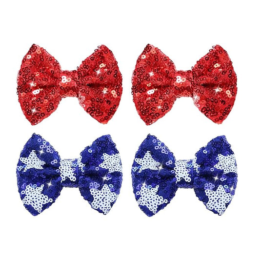 Red Sequin Hair Bows for Girls Blue Star Sparkly Alligator Clips 4th of July Glitter Hair Accessories for Little Teen Toddler Girls Kids Gift
