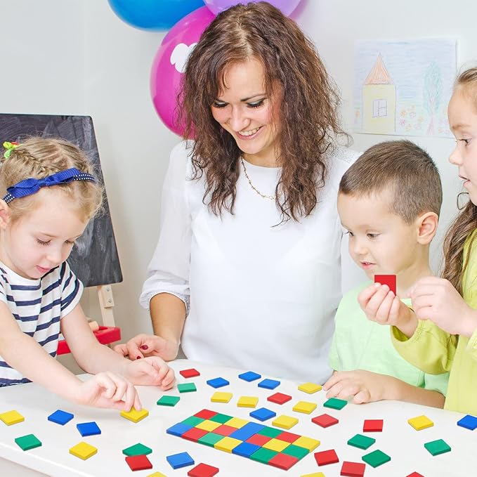 Jexine 800 Pcs Foam Square Counters Color Tiles Square Color Sorting Tiles Math Counters Manipulatives, Sorting Toy, Counting, Learning, Classroom Crafts, Bingo for Kids with Storage Box
