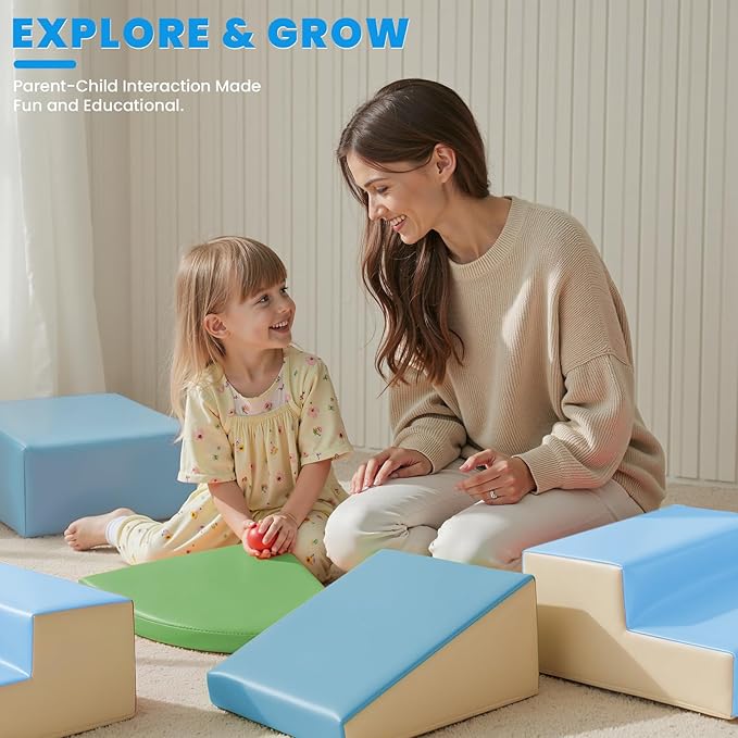 Hoohtoot PU Leather Foam Blocks for Toddlers: 6-Piece Indoor Climbing Play Set - Soft Climbing and Sliding Blocks - Baby Learning Gym - Toddler Activity Structure for Preschool