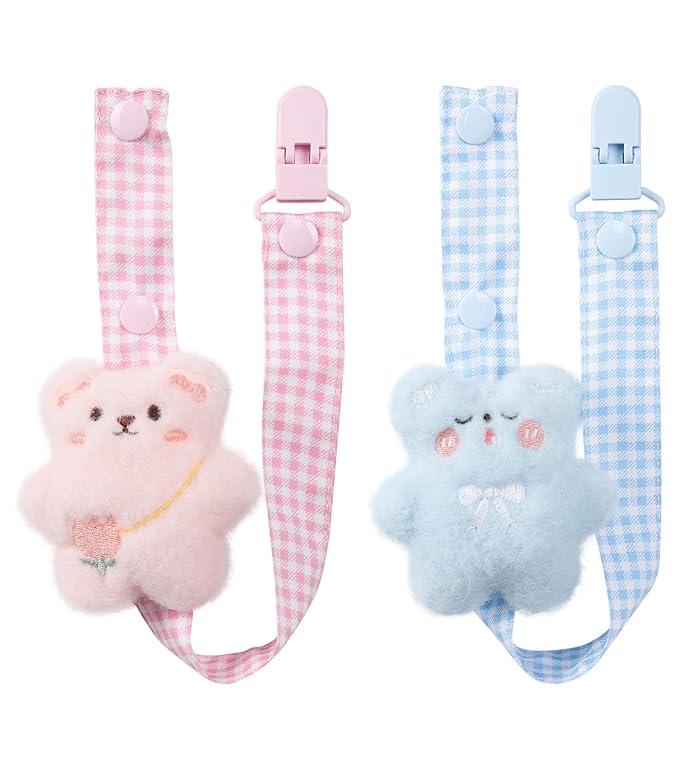CutiePlusU Adult Pacifier Clip Adult Size Anyard Holder Clips 2 Pack-Happy Bear 1