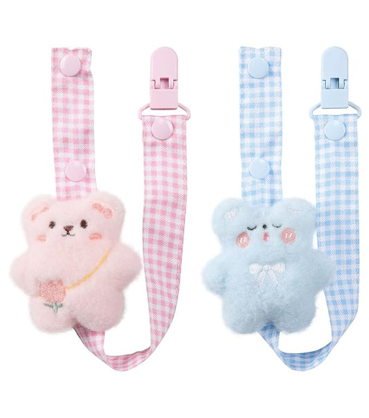 CutiePlusU Adult Pacifier Clip Adult Size Anyard Holder Clips 2 Pack-Happy Bear 1