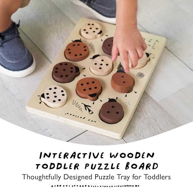 Wee Gallery Wooden Puzzles for Toddlers 1-3 – Count to Ten Ladybugs Toddler Puzzle, Puzzles for 1 Year Old & Up, Wooden Toddler Puzzle for Fine Motor Skills & Early Number Learning