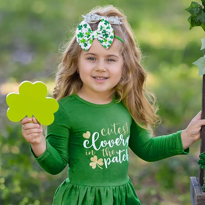 St. Patrick's Baby Headbands Bows Velvet Baby Girl Shamrock Bows Green Leaves Nylon Headbands Newborn Hair Bow Toddler Infant Kids Hair Accessories