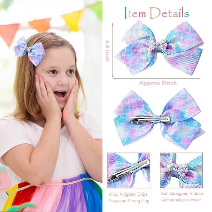 12 Pcs 5 Inch Hair Bows for Girls,Colorful Rainbow Heart Girls Hair Bows Grosgrain Ribbon Hair Bow With Alligator Clips for Toddlers Little Children Kids Teens