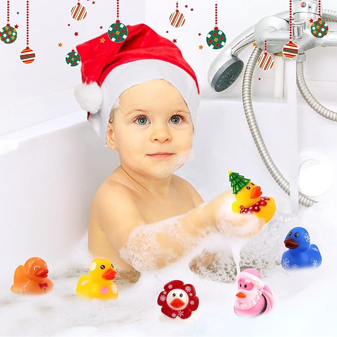 50 Pcs Christmas Rubber Ducks, Assortment Rubber Ducks in Bulks for Baby Bath School Classroom Prizes Jeeps Ducking, Christmas Party Favors, Christmas Stocking Stuffers