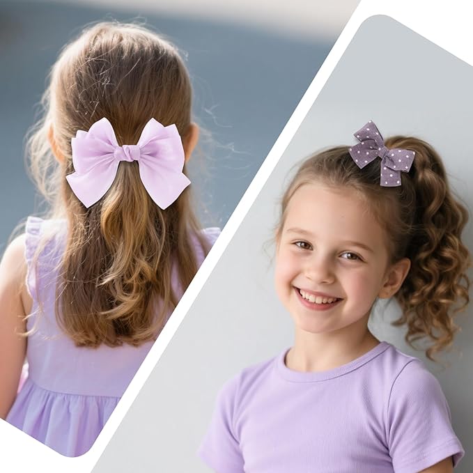 18pcs purple & pink hair bows for girls. cute bows with alligator clips, bow hair ties, snap-clip hairpins. Handmade hair accessories gift set for girls.