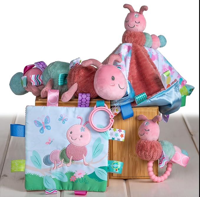 Taggies Crinkle Me Toy with Baby Paper & Squeaker with Sensory Tags, 6.5 x 6.5-inches, Camilla Caterpillar