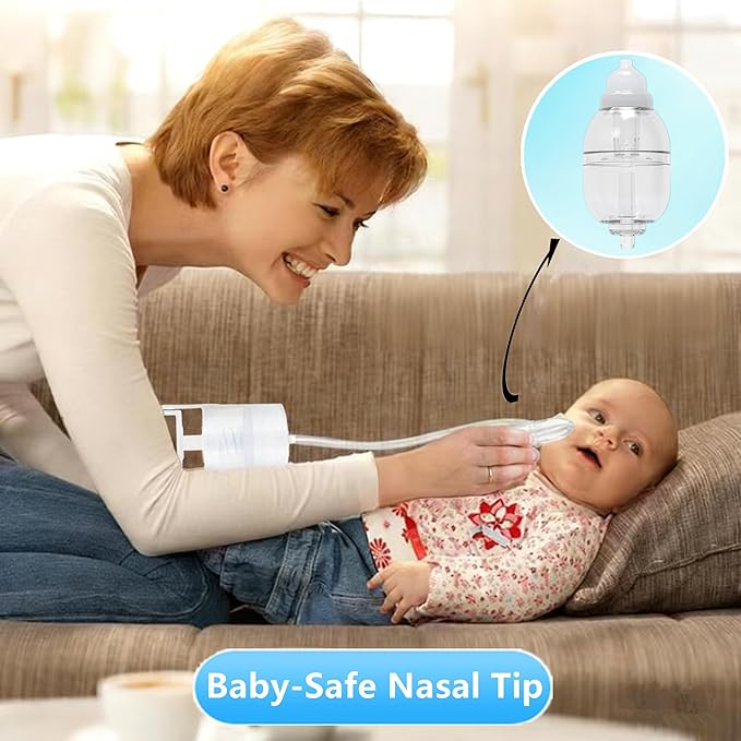 Nasal Aspirator for Baby, Baby Nose Sucker, Manual Nasal Aspirator Set Includes Hand Pump Snot Sucker+2 Replaceable Infant Tips+Cleaning Brush+ Travel Case(Translucent, Max)