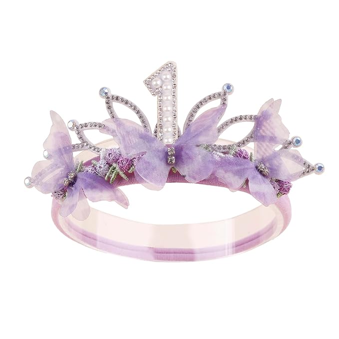 cherrboll Baby Girl Birthday Crown Floral Headband, Soft Flower Head Wrap Tiara Hairband for 1-3 Years Old Toddlers Kids First 1st Birthday Party Dress Photo Decoration