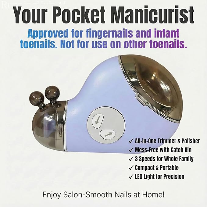 Electric Nail Clippers & Polisher - Safe Automatic 2-in-1 Fingernail Trimmer & File with LED Light, 3 Speeds, USB Rechargeable, Built-in Nail-Chip Storage for Kids & Seniors & Nail Art, Blue