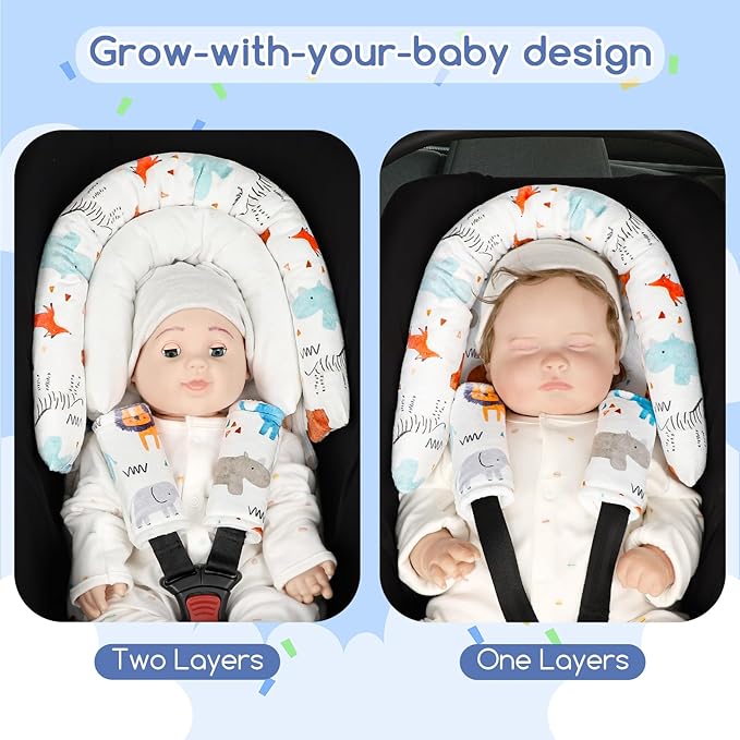 Infant Car Seat Insert & Strap Cover for Baby Boys, 2 in 1 Carseat Head Support Newborn, Ultra Soft Car Seat Cushion for Babies, Plush Fabric, Fit for Swing, Car Seat, Stroller, Bouncer, White