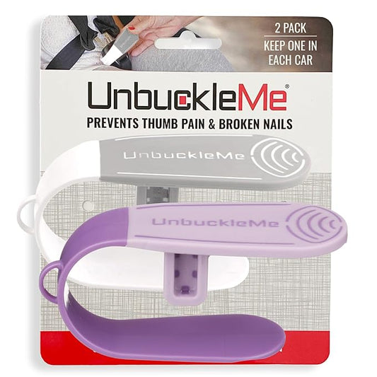 UnbuckleMe Car Seat Buckle Release Tool - Gray & Purple 2 Pack - Buy one for Each Car or Give One to a Friend