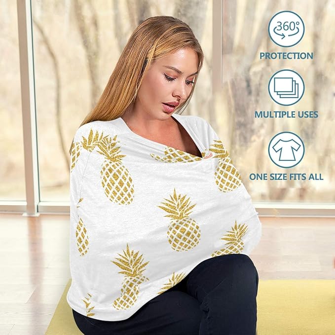 Gold Pineapple Baby Car Seat Covers, Nursing Cover Breastfeeding Scarf Soft Breathable Stretchy Coverage, Infant Stroller Cover for Boys Girls