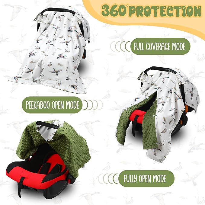 Honeydak Mallard Duck Car Seat Cover Baby Carseat Covers Minky Infant Nursing Canopy Breastfeeding Blankets Peekaboo Opening Mallard Duck Stroller Stuff for Newborn Baby Boy Girl, 27.5 x 39 Inch