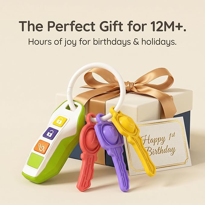 Toy Car Keys for Toddlers 1-3, Soft Silicone Baby Teething Toys with Gentle Lights and Sounds, Non-Toxic Lightweight Pretend Play Sensory Toys for 1 Year Old Boy Girl Birthday Gifts(green)