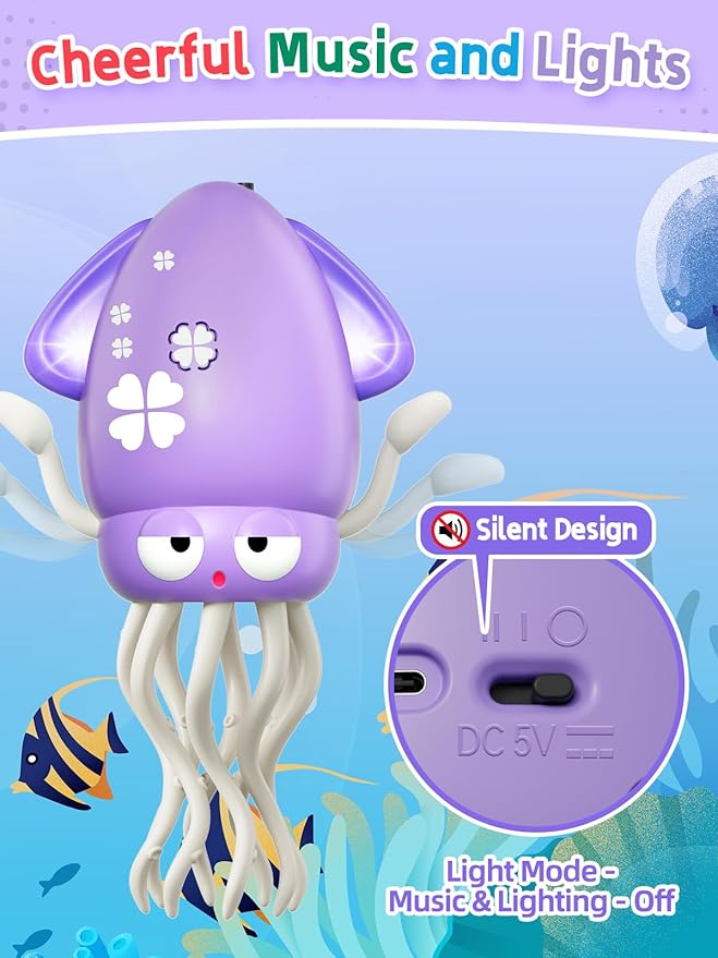 WAVISA Dancing Squid Baby Toy Gifts, Dancing Octopus Tummy Time Toys for 3-6 Months, Crawling Octopus with Music and Light, Squid Baby Toy for 3 4 5 6 7 8 9 10 11 12 Toddler Boy Girl Birthday Gifts