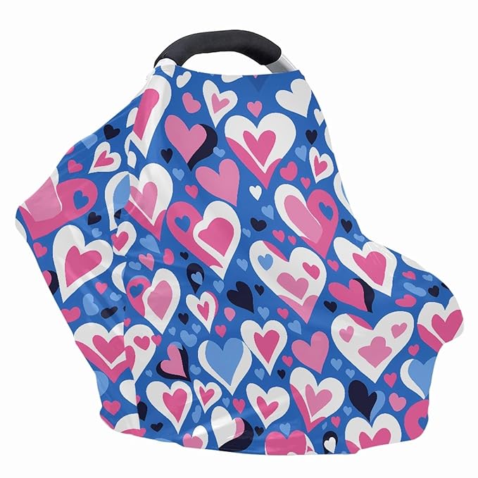 Love Heart Print Breathable Car Seat Canopies for Infant Girl Boys,Valentine's Day Theme Multi Nursing Cover Breastfeeding Cover Mom Scarf