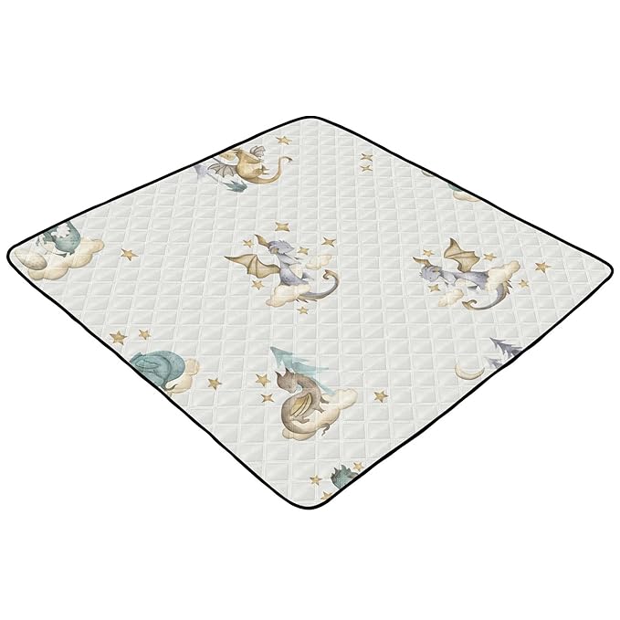 Dragon Animals Watercolor Baby Playmat Washable Playroom Crawling Mat Non-Slip Play Mats for Floor 50x50 Playpen Mat