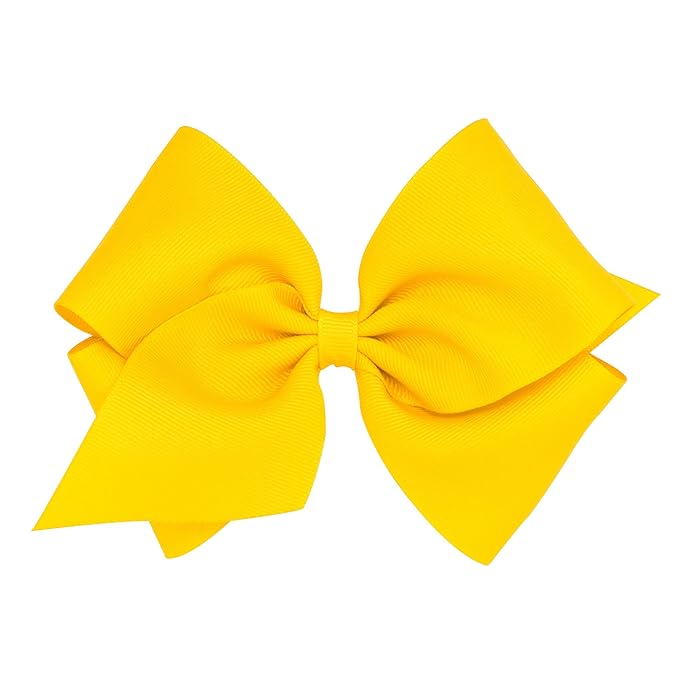 Wee Ones Girls' Classic Grosgrain Hair Bows with Plain Wrap Center, No-Slip Hair Clip, Handmade, Yellow, Mini King