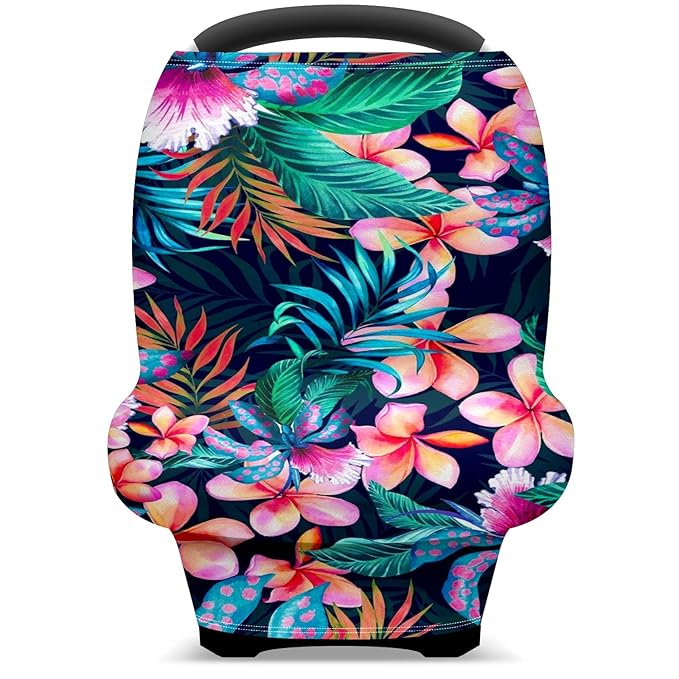 Baby Car Seat Stroller Covers Tropical Palm Leaves Nursing Cover Breastfeeding Scarf Soft Breathable Stretchy Coverage Carseat Canopy Cover for Boys and Girls Soft Breathable Multi Use