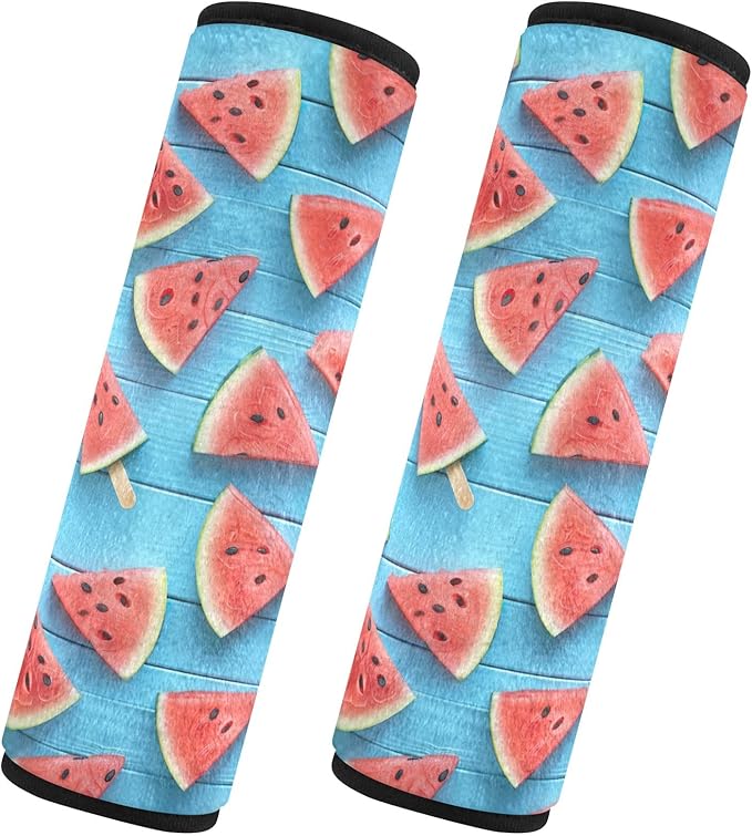 Summer Watermelon Slice Blue Wooden Board Seat Belt Cover 2 Pack Car Seat Belt Cushion Soft Shoulder Pad Auto Interior Accessories Protect Your Neck and Shoulder