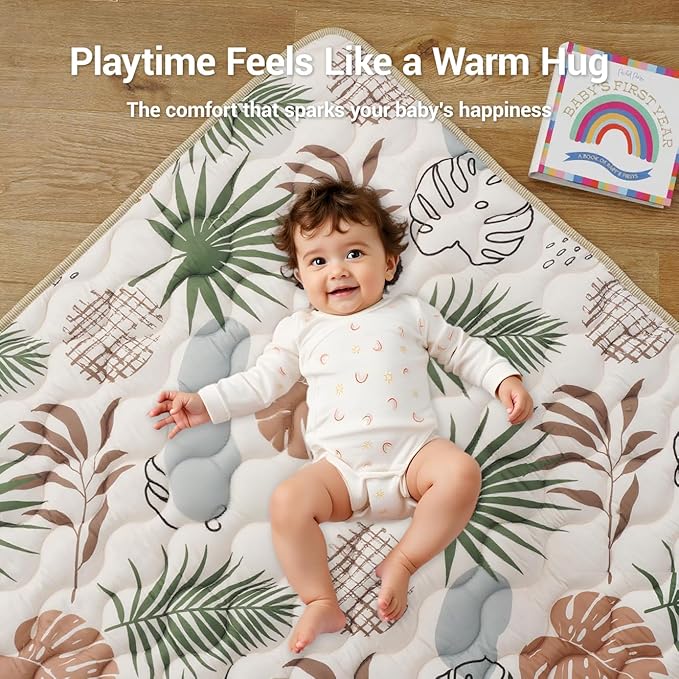 Bunnikins & Clover Floor Mat for Baby, 50"x50" Thicken Soft Play Mat, Foldable and Non Slip One-Piece Crawling Mat, Machine Washable Foam Baby Play Mats, Toddlers Infants, Tummy Time Play Mat