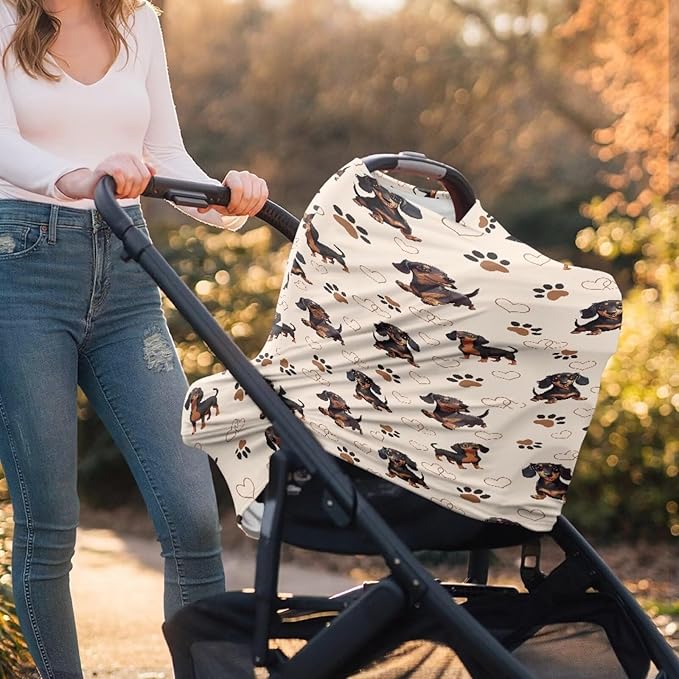 Forchrinse Cute Dachshund Paw Print Nursing Cover Babies Breastfeeding Scarf Soft Car Seat Cover for Boys Girls Multi-Use Infant Carseat Canopy