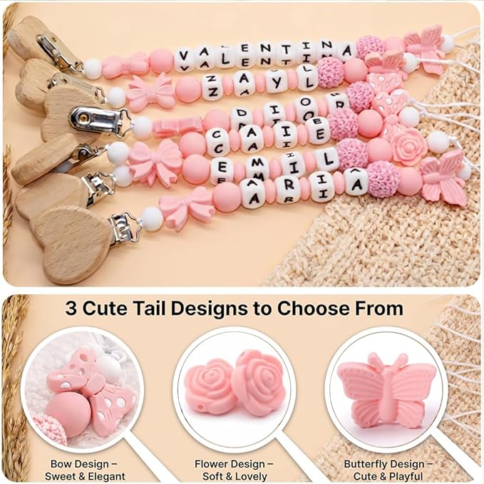 Personalized Baby Name Pacifier Clip Dummy Soother Pacifier Flower Clip Holder Strap Chain Gift (Flower 2)