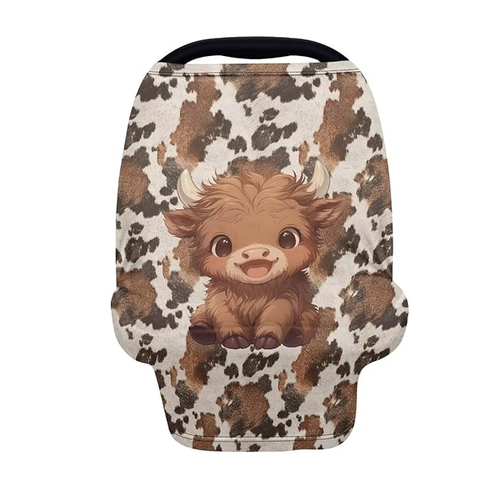 Wanyint Baby Car Seat Covers Nursing Cover Carseat Canopy Baby Breastfeeding Cover Multi-Use Nursing Scarf Infant Stroller Cover Home Decor, Cute Highland Cow Brown Cow Print
